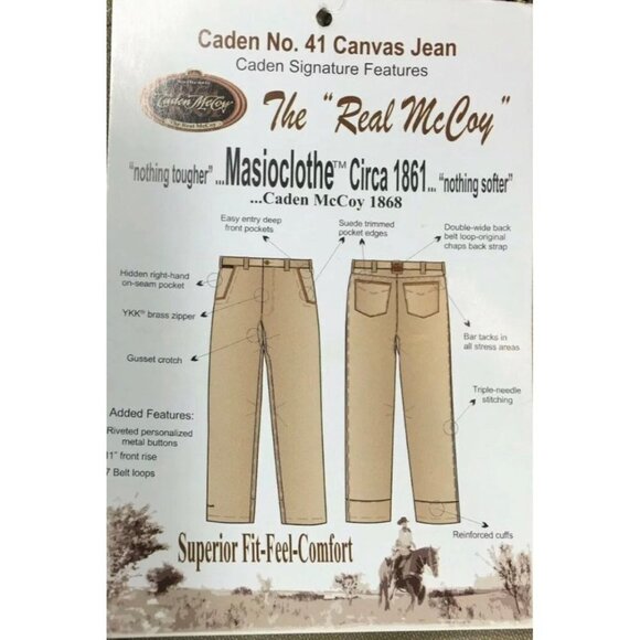 Caden McCoy No. 41 canvas Jeans Mens 40x32 The Real McCoy - Picture 9 of 9